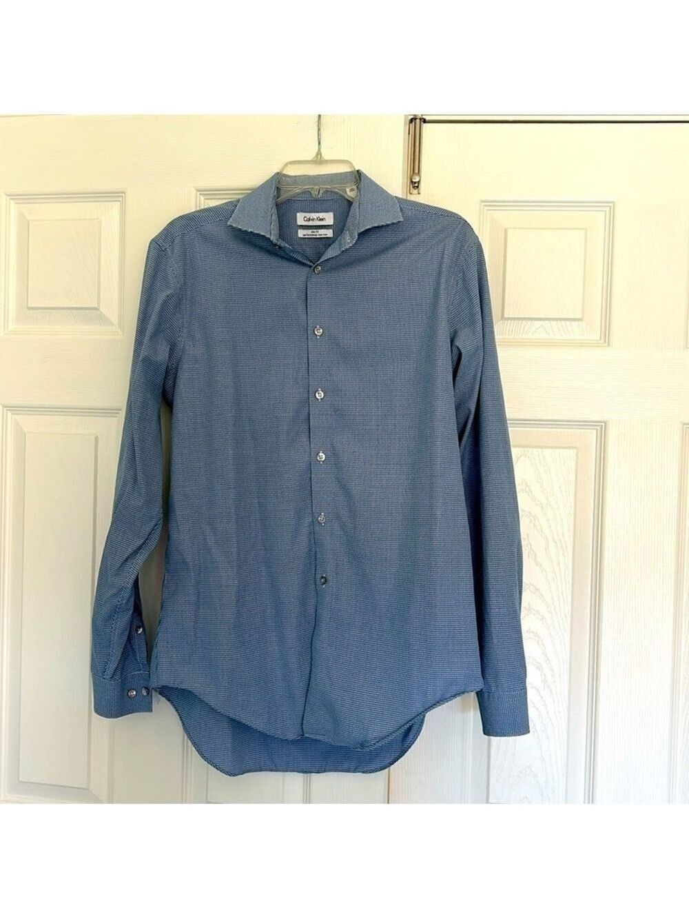 Calvin Klein men’s slim fit performance no iron blue dress shirt 16